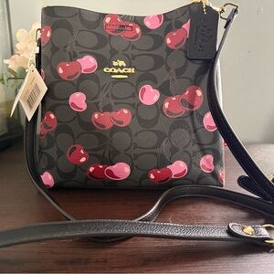 Black Cherry Print Crossbody Bag in Black